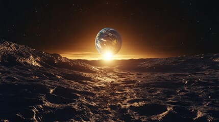 Earthrise Over Moon Landscape