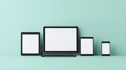 Digital devices screen mockup presented on a solid table backdrop