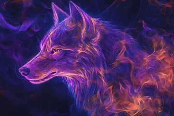 Fototapeta premium image of a wolf, combining intricate geometric patterns and vibrant colors to create an abstract, mystical representation