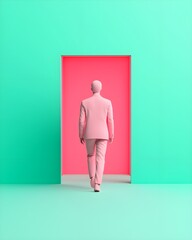 Obraz premium Abstract figure walking through a vibrant doorway