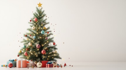 decorated christmas tree isolated on white