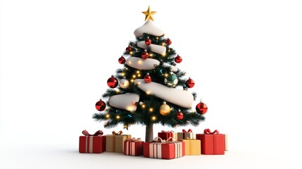 3d vector christmas tree isolated on white