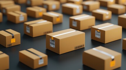 Fototapeta premium Efficient E-Commerce Logistics: Close-Up of Organized Shipping Labels on Packages for Delivery