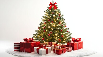 christmas tre with lights, ornaments and gifts