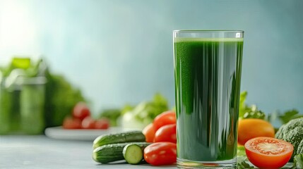 Refreshing Green Juice Surrounded by Fresh Vegetables