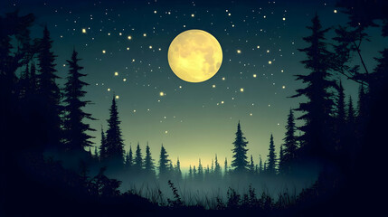 A serene night sky with a full moon and starry background.