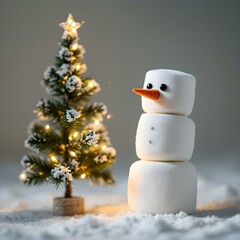 Obraz premium snowman with christmas tree
