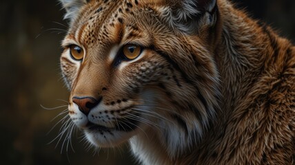 Obraz premium a lynx, its eyes gleaming with an intensity that belies its solitary nature. The fur patterned with spots, blends seamlessly with the dappled sunlight filtering through the forest canopy.