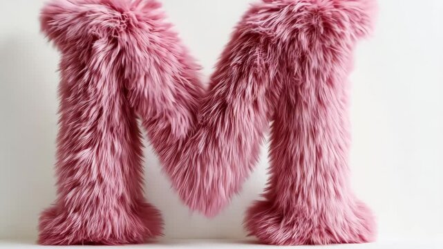 Pink furry letter m appearing on white background