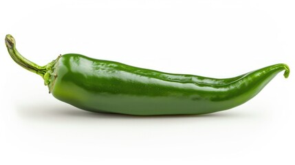 A Single Green Jalapeno Pepper Isolated on White Background