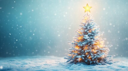 snowy christmas tree with lights