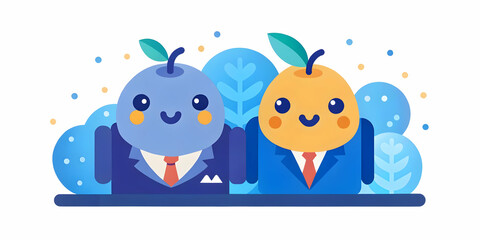 Obraz premium Fruity Financial Advisory Services: Two Knowledgeable Fruits Providing Trustworthy Financial Guidance in a Soft Abstract Bokeh Background