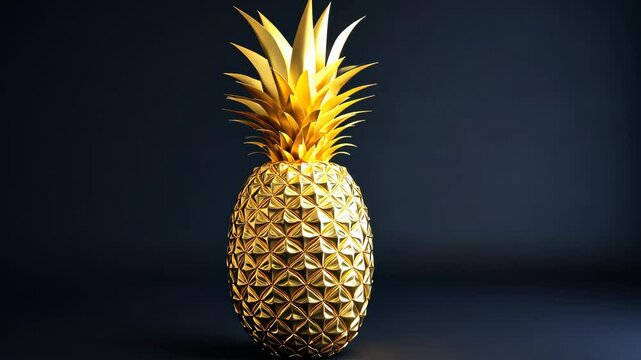 Golden pineapple rotating on dark background