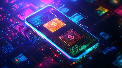 Digital wallet. Wallet in smartphone icon made with currency symbols. Mobile banking, e-commerce finance banner. Background with currency signs. Digital wallet. Digital wallet Icon Vector illustration