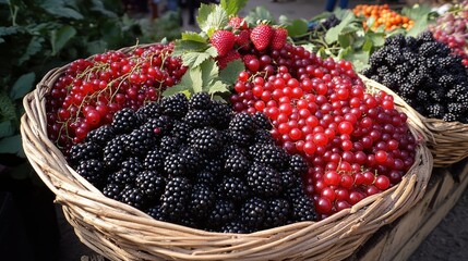 Fresh Berries in a Rustic Basket at Market