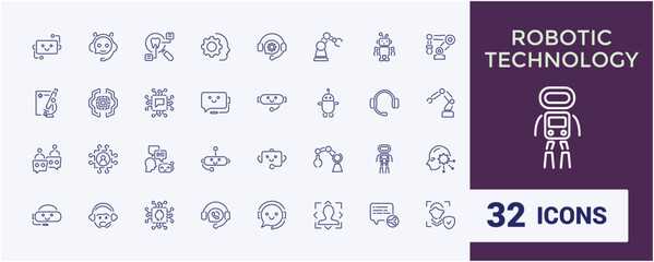 Information Technology icon set. Robotic technology icons collection. Set of Digital technology and Artificial Intelligence. Outline icons collection. Vector illustration