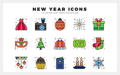 15 New Year Lineal Color icon pack. vector illustration.