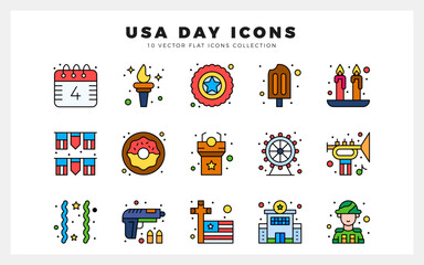 Fototapeta premium 15 USA Lineal Color icon pack. vector illustration.