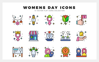 15 Women's Day Lineal Color icon pack. vector illustration.