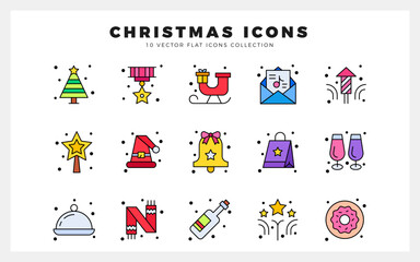 15 Christmas Lineal Color icon pack. vector illustration.