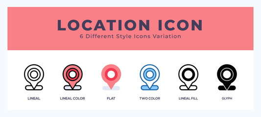 Location icon illustration vector with different styles