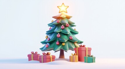 vector 3d christmas tree with gifts