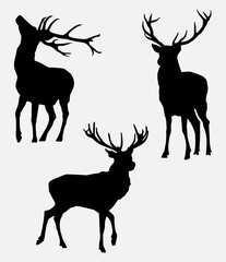 Silhouettes, Deer Silhouettes, Red Deer, Reindeer, Black, Animal, Wild, EPS 10, Vector
