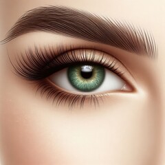 Obraz premium A close-up image showcasing the beautiful green eyes of a woman with natural makeup. Ideal for beauty, skincare, or eye care concepts,. logo icon design. premium illustration. ai