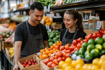 Supermarket manager giving training to a trainee, Generative AI