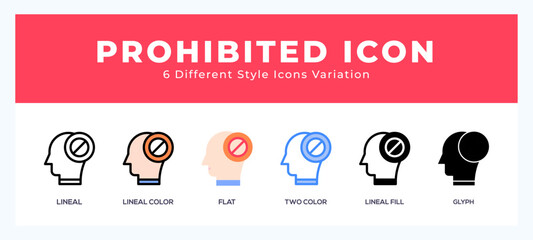 Prohibition icon symbol. logo illustration with different styles