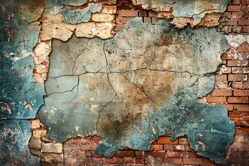 wall of bricks with a peeling paint. urban background grunge wall texture. 