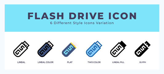 Flash drive icon in different style vector illustration.