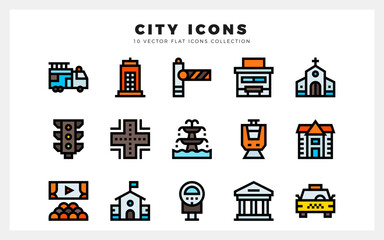 15 City Lineal Color icon pack. vector illustration.