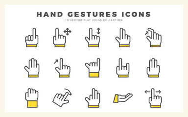 15 Hand Gestures Two Color icon pack. vector illustration.