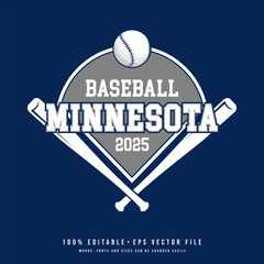 Minnesota baseball college t-shirt design text effect vector	