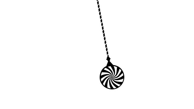 Black and White Swinging Pendulum Animation. Isolated Single Object. Hypnosis Tools. The rhythm swings from right to left. abstract background. 4k video spiral motion