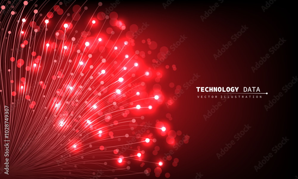 Poster technology red data fiber obtic lines curve connect communication background vector