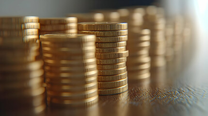3D Ascending Coins Forming Bar Graph Concept - Medium Shot of Rising Coins Against White Background, Showcasing Financial Growth & Economic Success