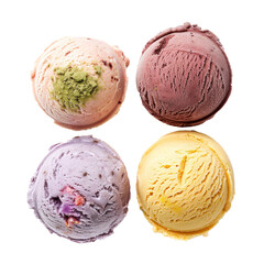 Fototapeta premium Set of ice cream balls of different flavours isolated on transparent background.