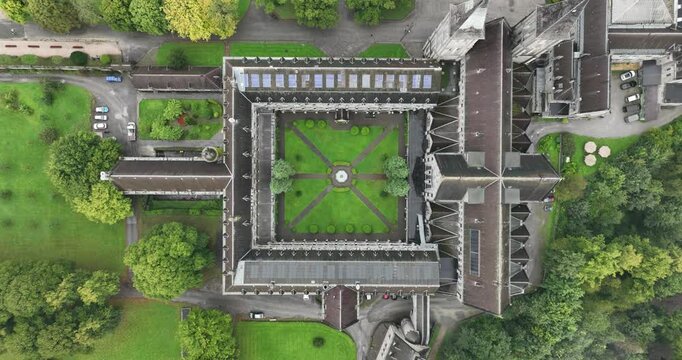The Abbey of Maredsous, Benedictine monastery ,Denee Anhee in the Belgian province of Namur. Aerial drone view.