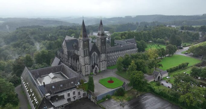 The Abbey of Maredsous, Benedictine monastery ,Denee Anhee in the Belgian province of Namur. Aerial drone view.