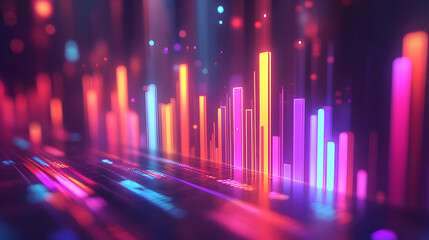 3D Blurred Bar Chart with Glowing Peak Concept - Dynamic Zoom on Success Metrics Icon Isolated on White Background