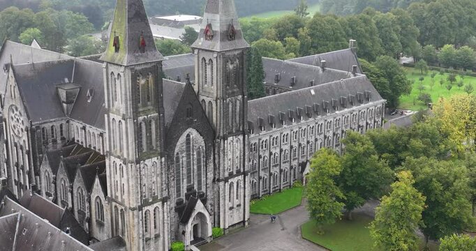 The Abbey of Maredsous, Benedictine monastery ,Denee Anhee in the Belgian province of Namur. Aerial drone view.