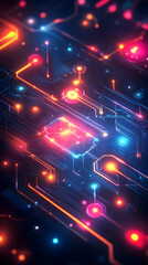 Obraz premium Glowing Circuit Board Abstract Background With Neon Lights