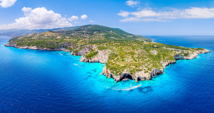 Landscape with northwest coast and Blue Caves of Zakynthos islands, Greece