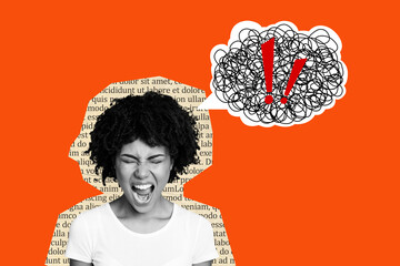 Composite photo collage of angry american girl scream text box depression mood problem mental trauma isolated on painted background