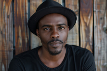 A man wearing a black hat