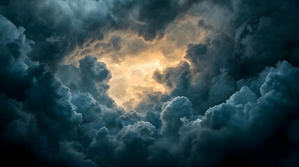 Dramatic clouds illuminated by a bright light in the center.