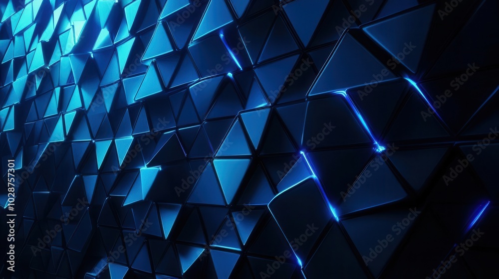 Wall mural abstract blue triangle pattern with glowing lines