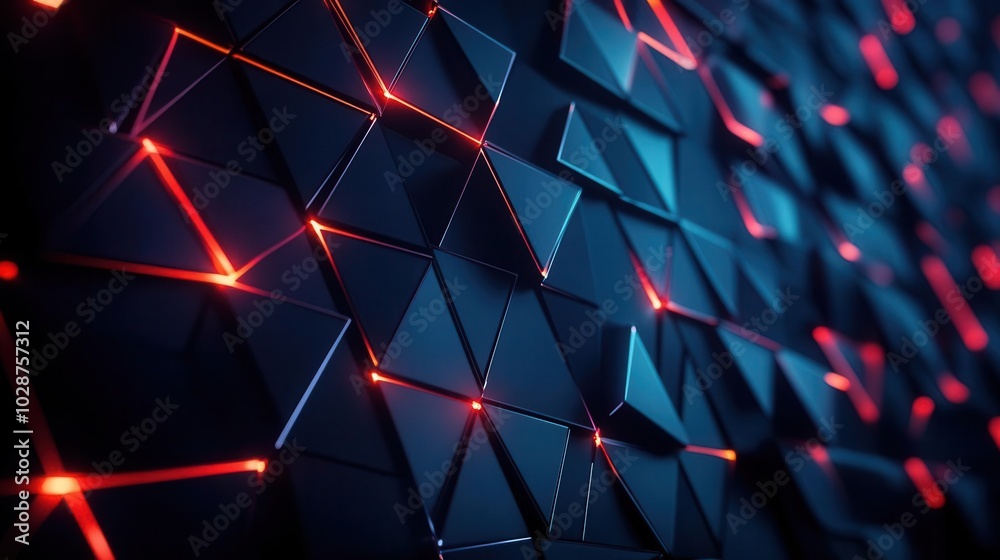 Wall mural abstract geometric background with red glowing lines